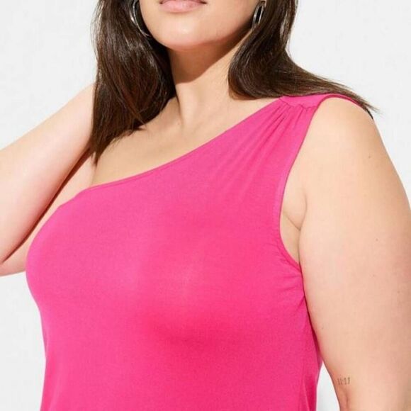 Torrid Women's Plus Size Super Soft One-Shoulder Tie-Front Crop Top, Pink - Picture 4 of 5